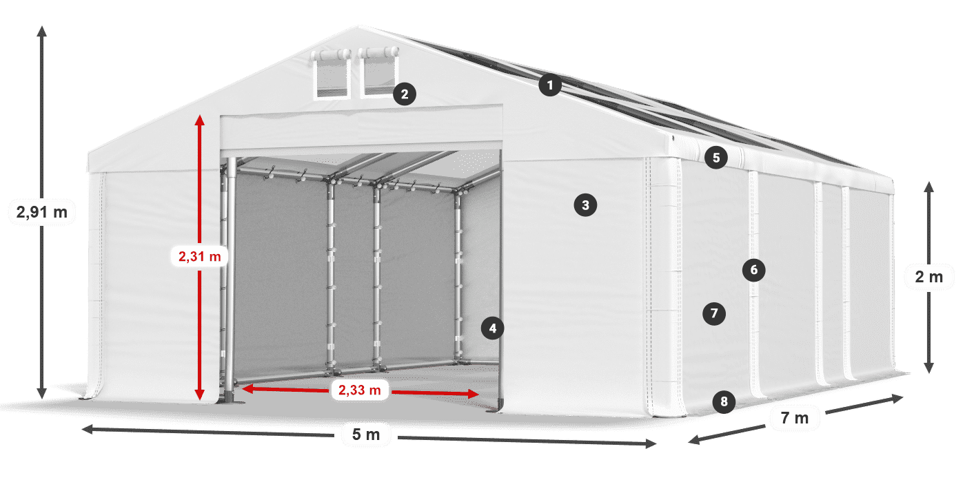 Streha: MS T 580 PVC Stene: SD 500 PVC 2 m legenda