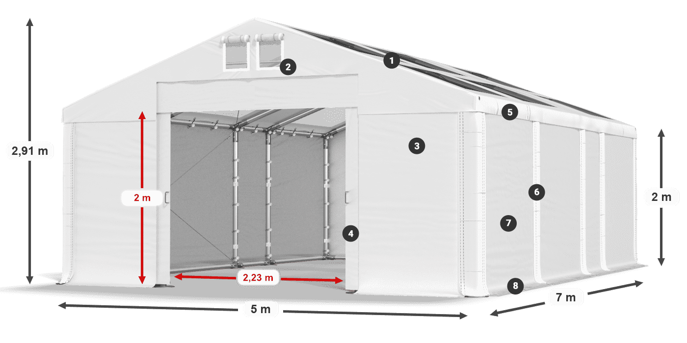Streha: MS T 580 PVC Stene: SD 500 PVC 2 m legenda