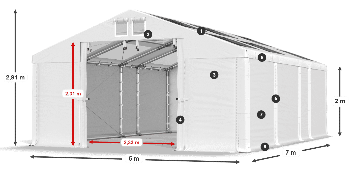 Streha: MS T 580 PVC Stene: SD 500 PVC 2 m legenda