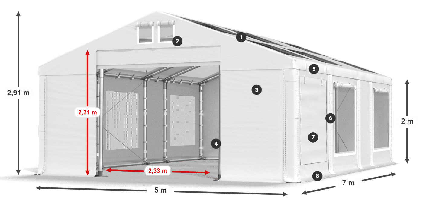 Streha: MS T 580 PVC Stene: SDM 500 PVC 2 m legenda