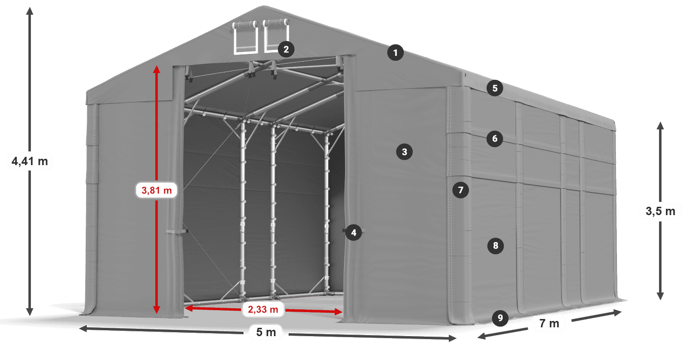 Streha: FR 620 PVC Stene: SD 500 PVC 3,5 m legenda