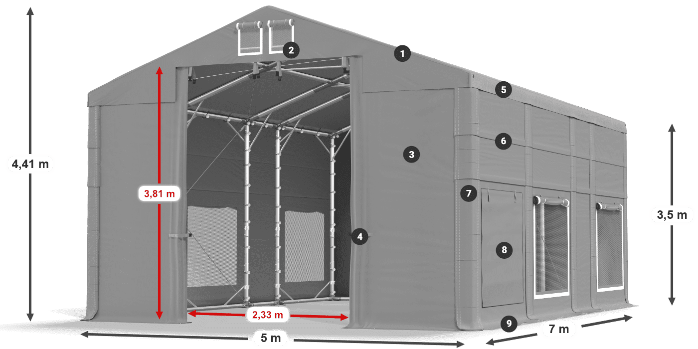 Streha: FR 620 PVC Stene: SD 500 PVC 3,5 m legenda