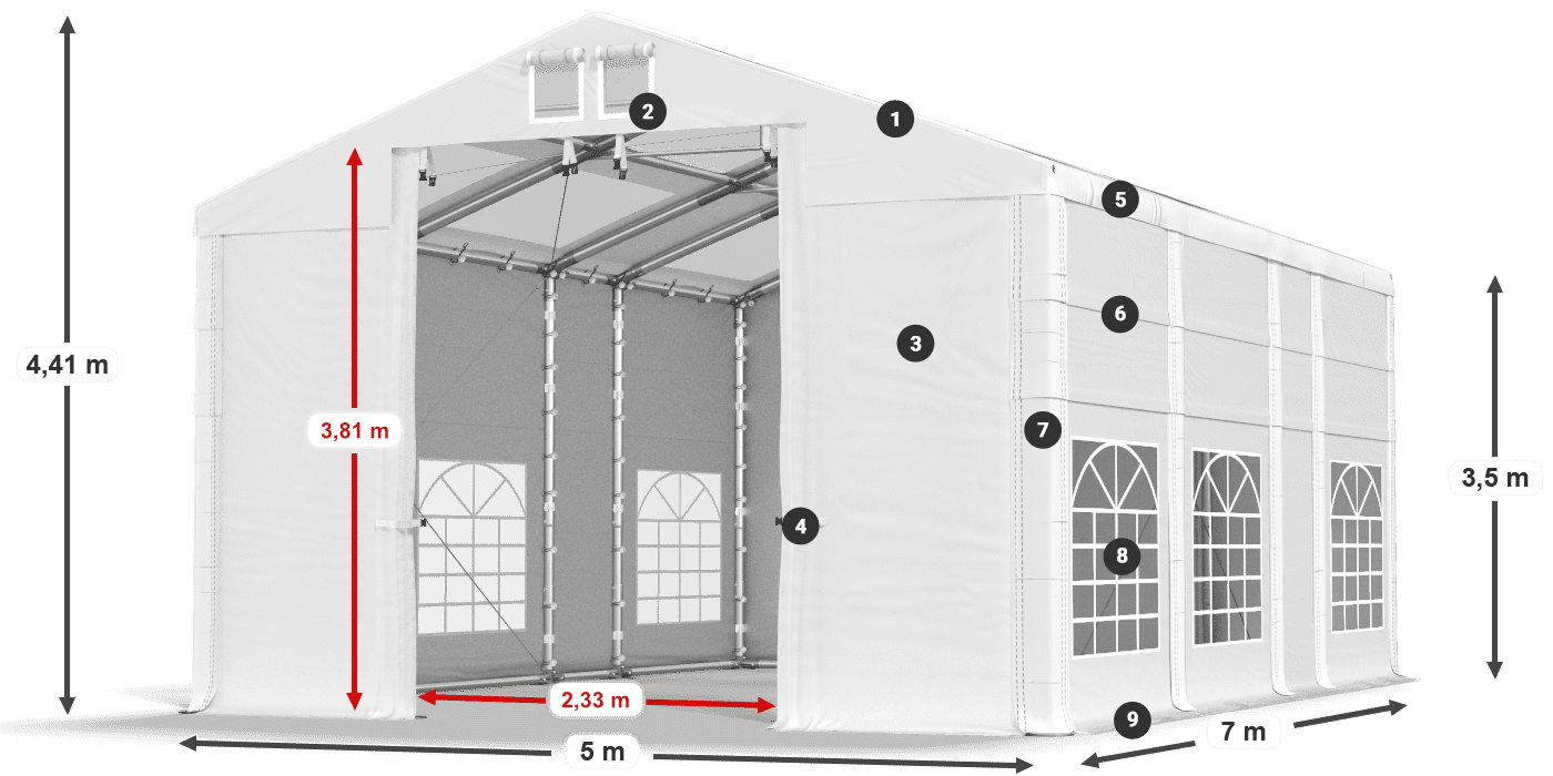 Streha: MS T 580 PVC Stene: FR 620 PVC 2,5 m legenda