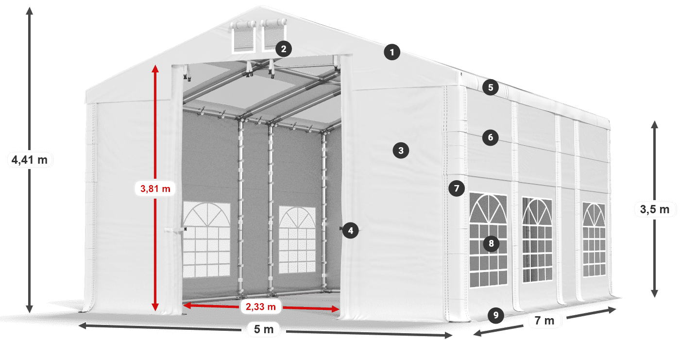 Streha: MS T 580 PVC Stene: SD 500 I PVC 3,5 m legenda
