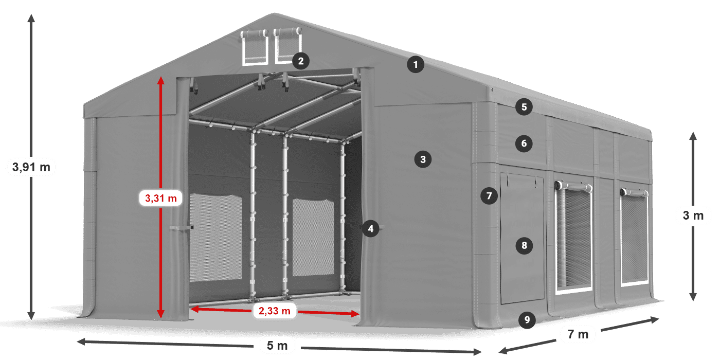Streha: FR 620 PVC Stene: SD 500 PVC 3 m legenda