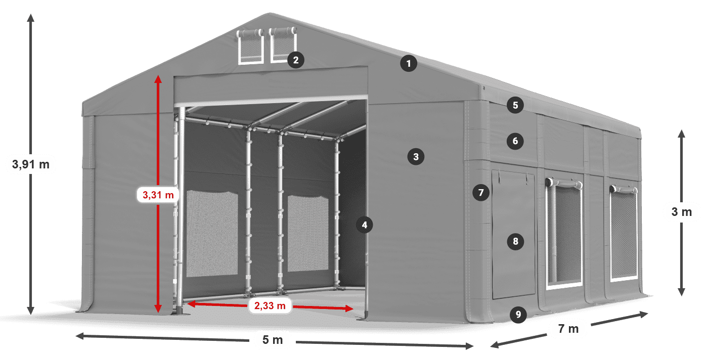 Streha: FR 620 PVC Stene: SD 500 PVC 3 m legenda