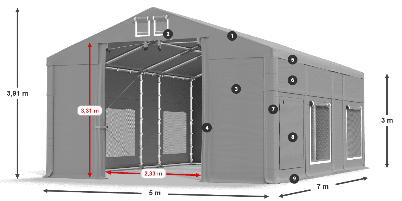 Streha: FR 620 PVC Stene: SD 500 PVC 3 m legenda