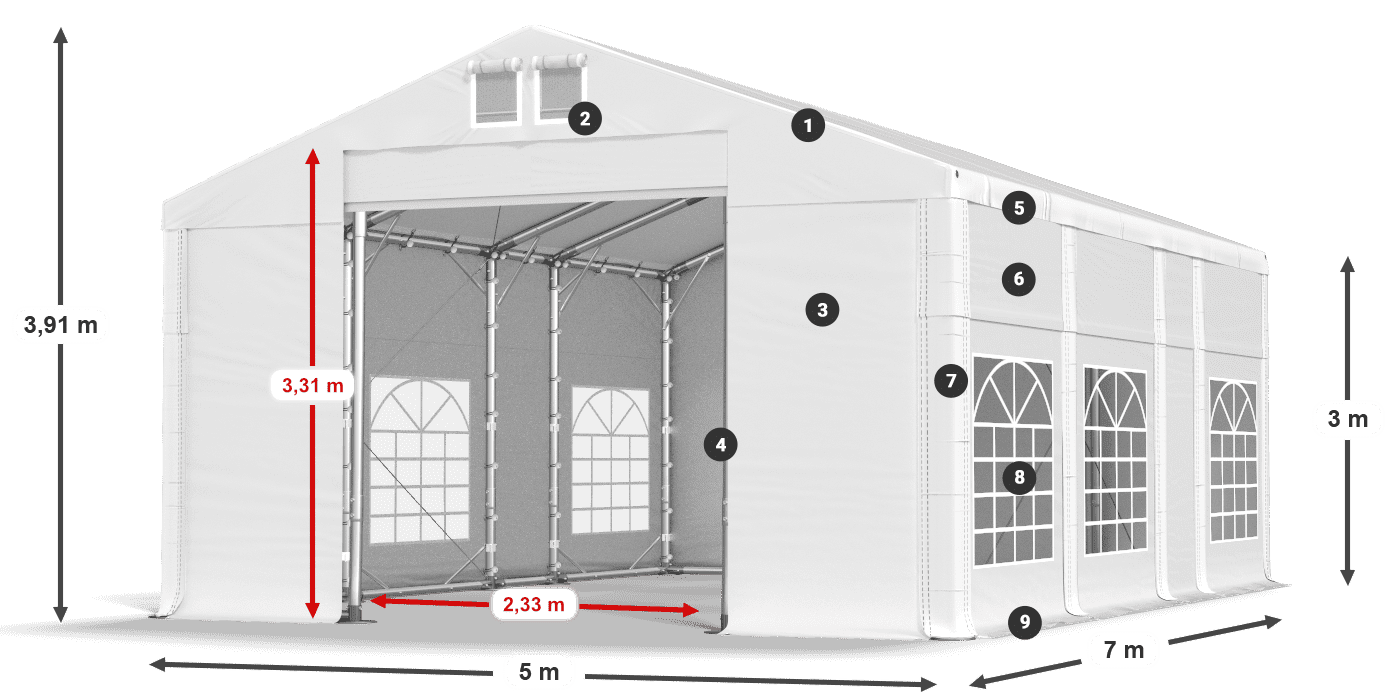 Streha: MS 580 PVC Stene: FR 620 PVC 3 m legenda