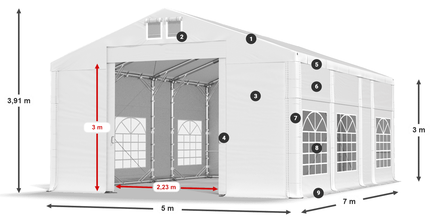Streha: MS 580 PVC Stene: FR 620 PVC 3 m legenda