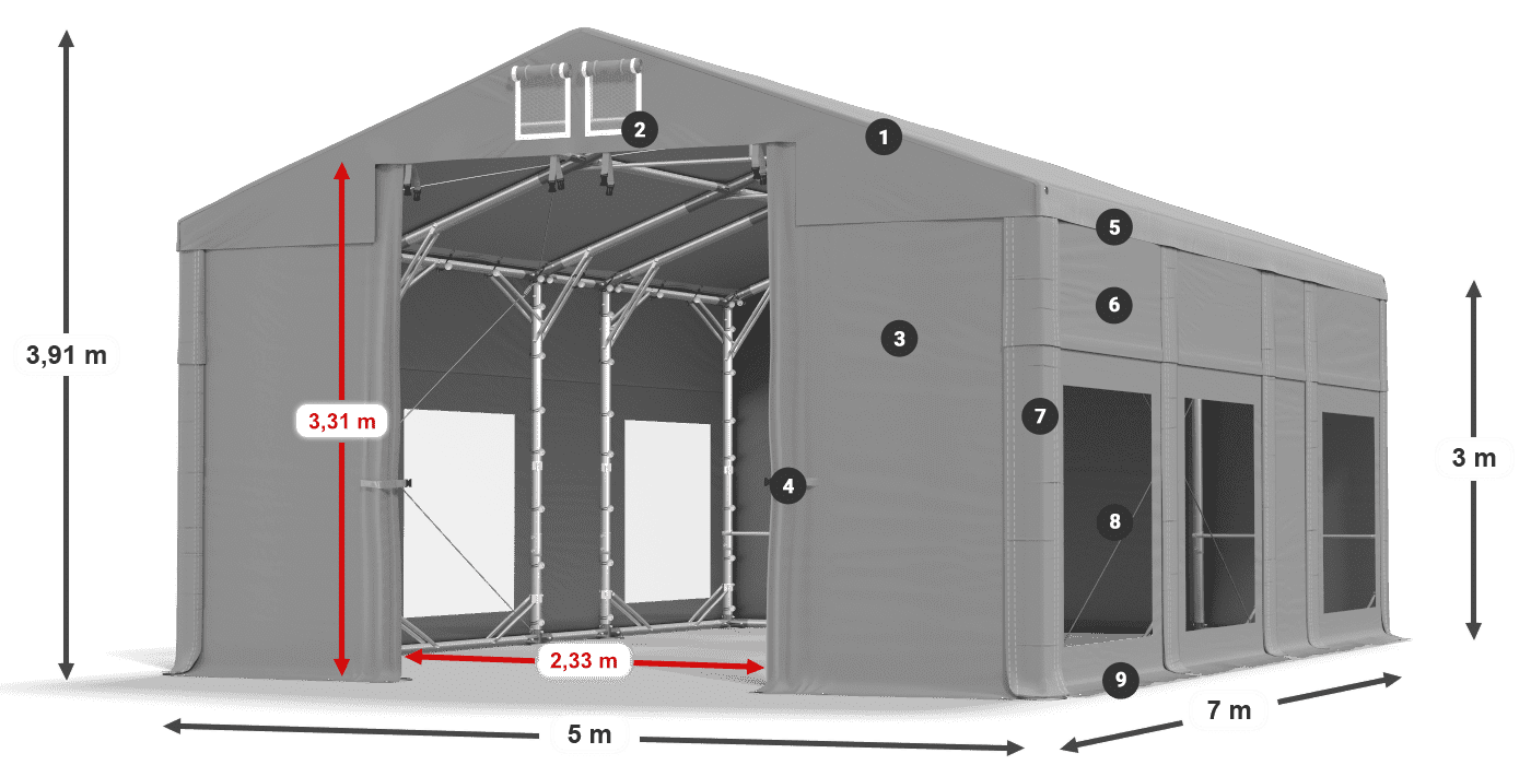 Streha: MS 580 PVC Stene: MS 580 PVC 3 m legenda