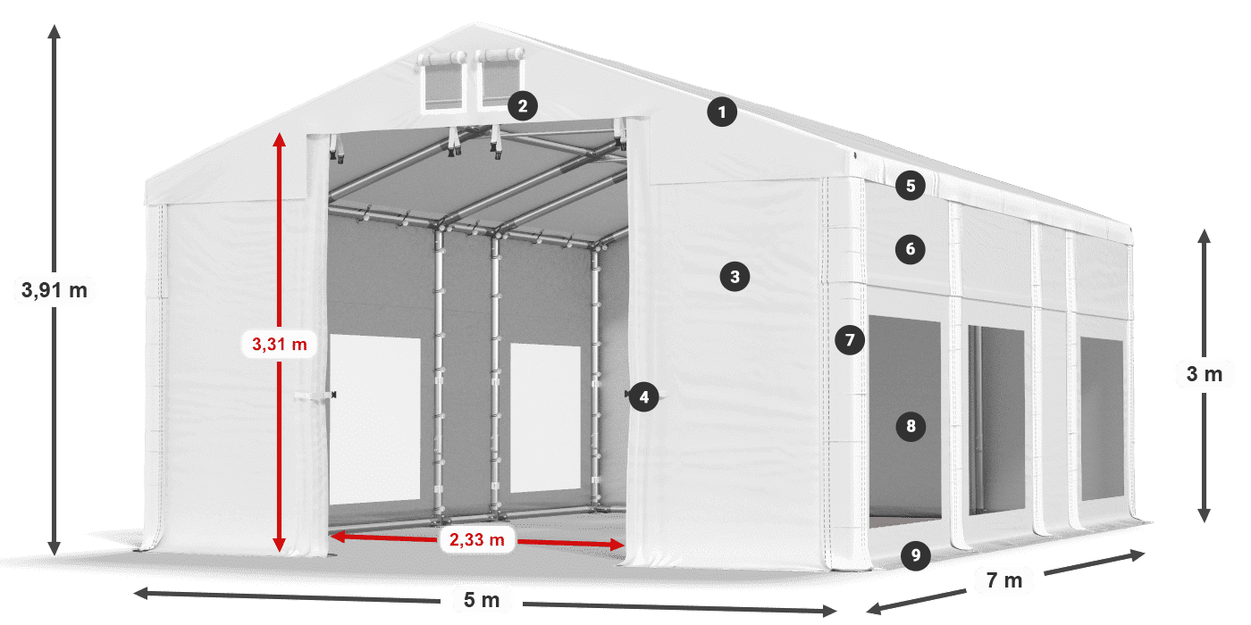 Streha: MS 580 PVC Stene: MS 580 PVC 3 m legenda