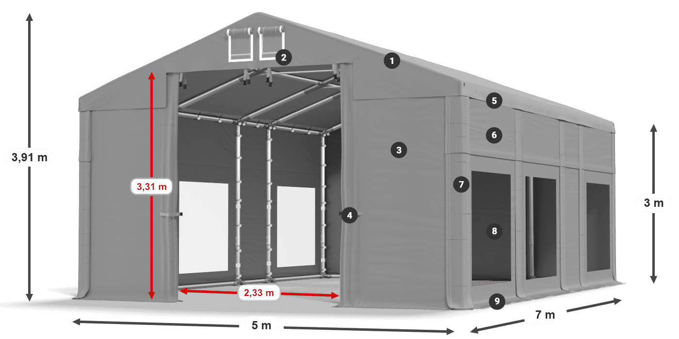 Streha: MS 580 PVC Stene: MS 580 PVC 3 m legenda