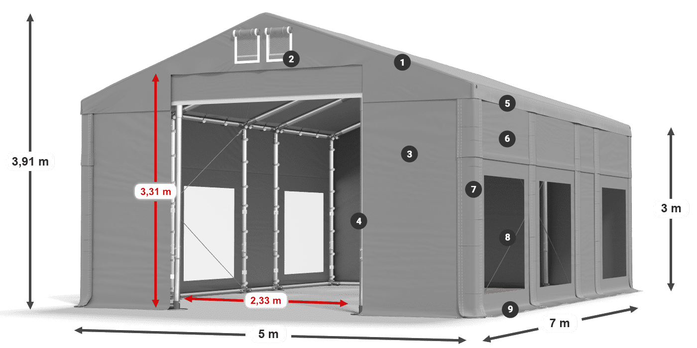 Streha: MS 580 PVC Stene: MS 580 PVC 3 m legenda