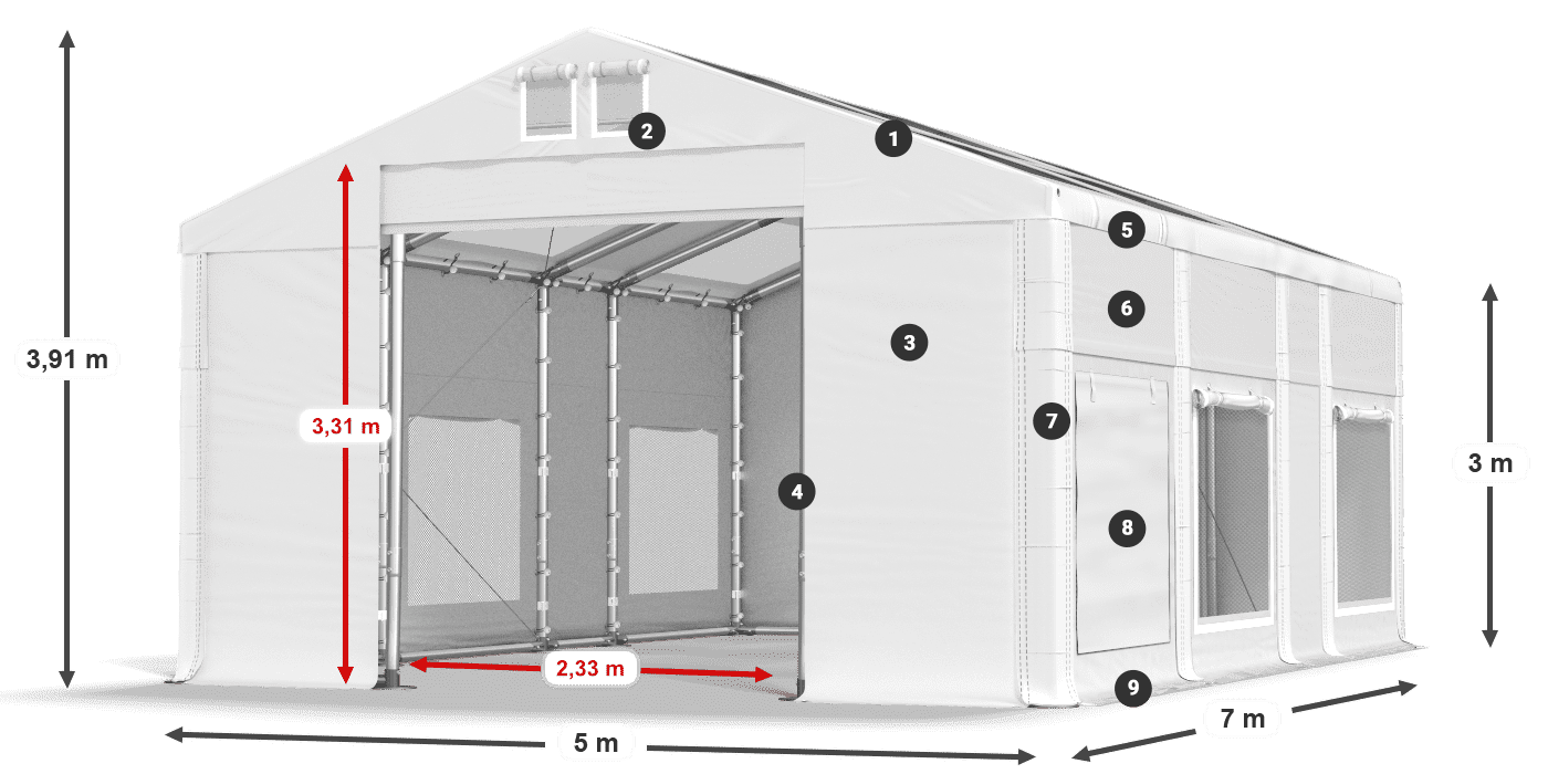 Streha: MS T 580 PVC Stene: SD M 500 PVC 3 m legenda