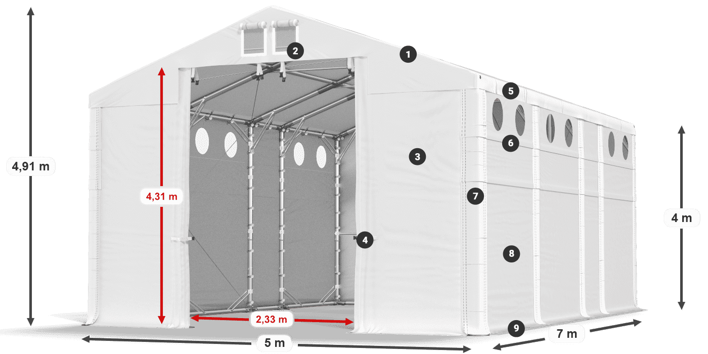 Streha: FR 620 PVC Stene: SD O 500 PVC 4 m legenda