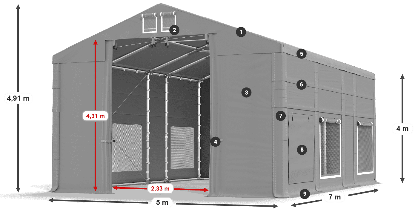 Streha: FR 620 PVC Stene: SD 500 PVC 4 m legenda
