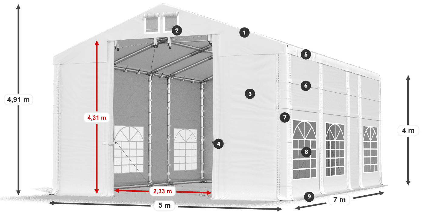 Streha: MS 580 PVC Stene: FR 620 PVC 4 m legenda