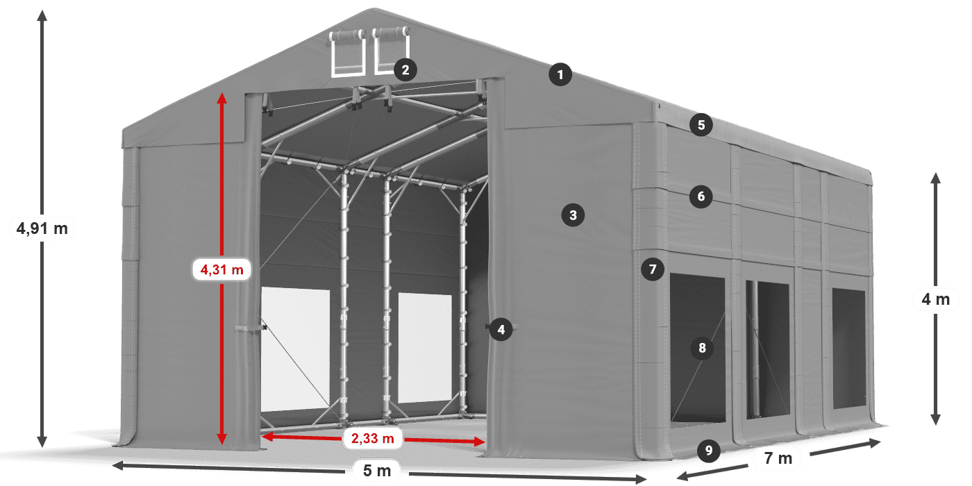 Streha: MS 580 PVC Stene: MS 580 PVC 4 m legenda