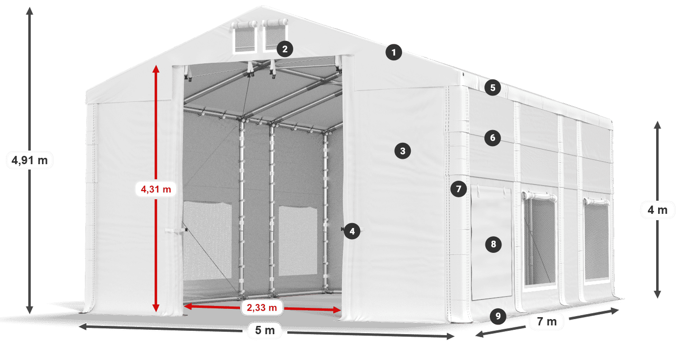 Streha: MS 580 PVC Stene: SD M 500 PVC 4 m legenda