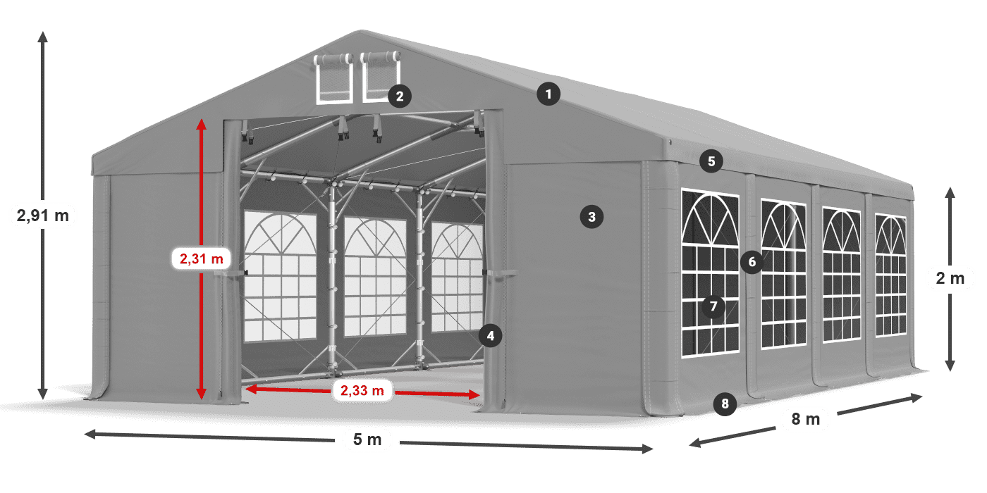 Streha: FR 620 PVC Stene: SD 500 PVC 2 m legenda