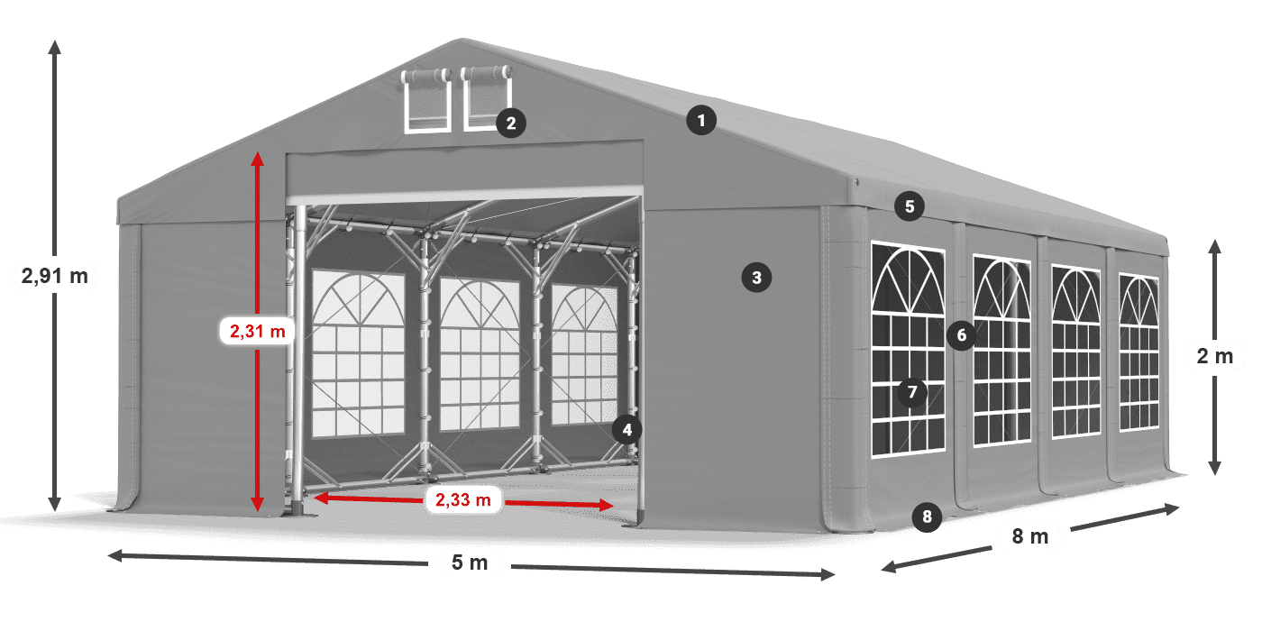 Streha: FR 620 PVC Stene: SD 500 PVC 2 m legenda