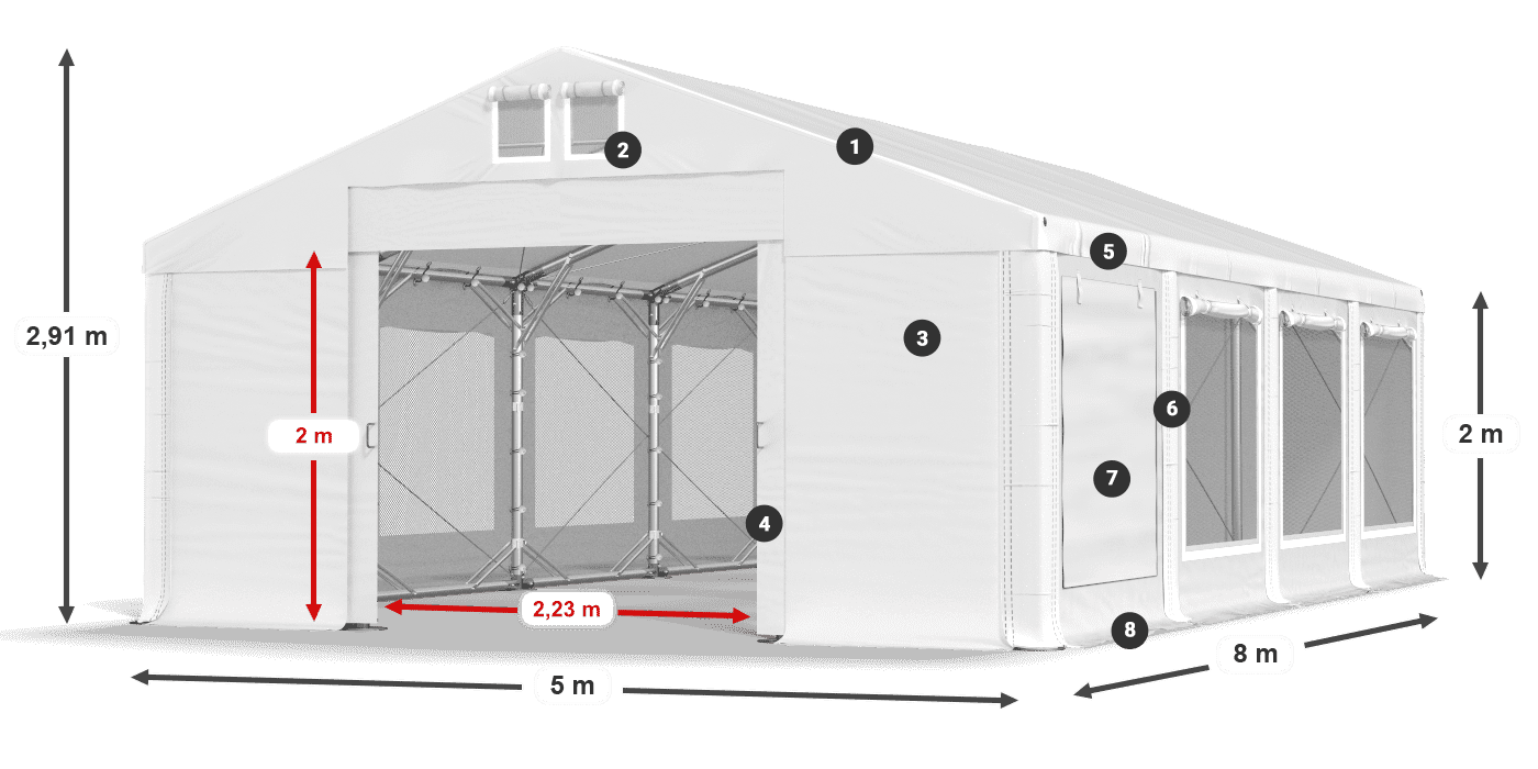 Streha: FR 620 PVC Stene: SD 500 PVC 2 m legenda