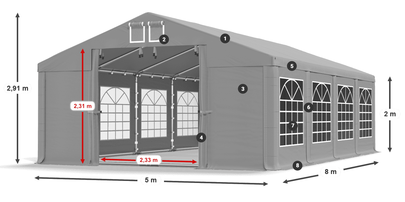 Streha: FR 620 PVC Stene: SD 500 PVC 2 m legenda