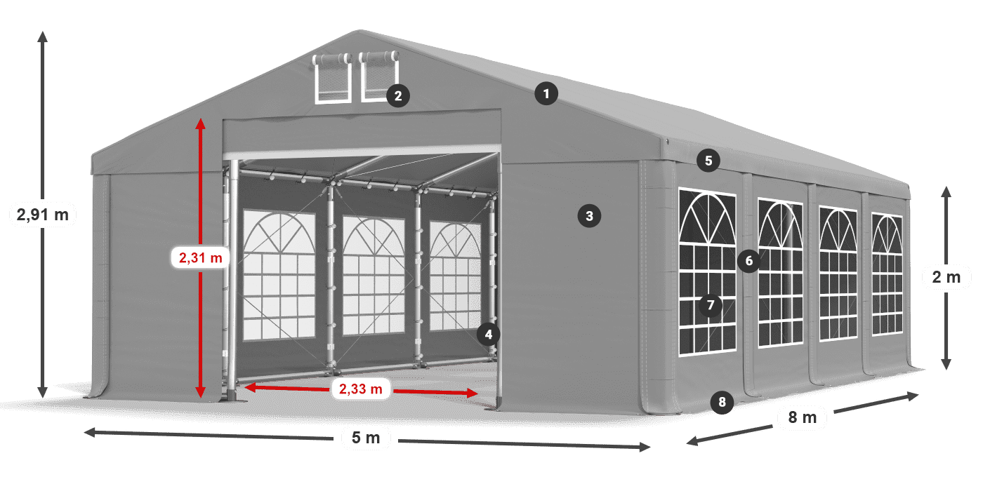 Streha: FR 620 PVC Stene: SD 500 PVC 2 m legenda