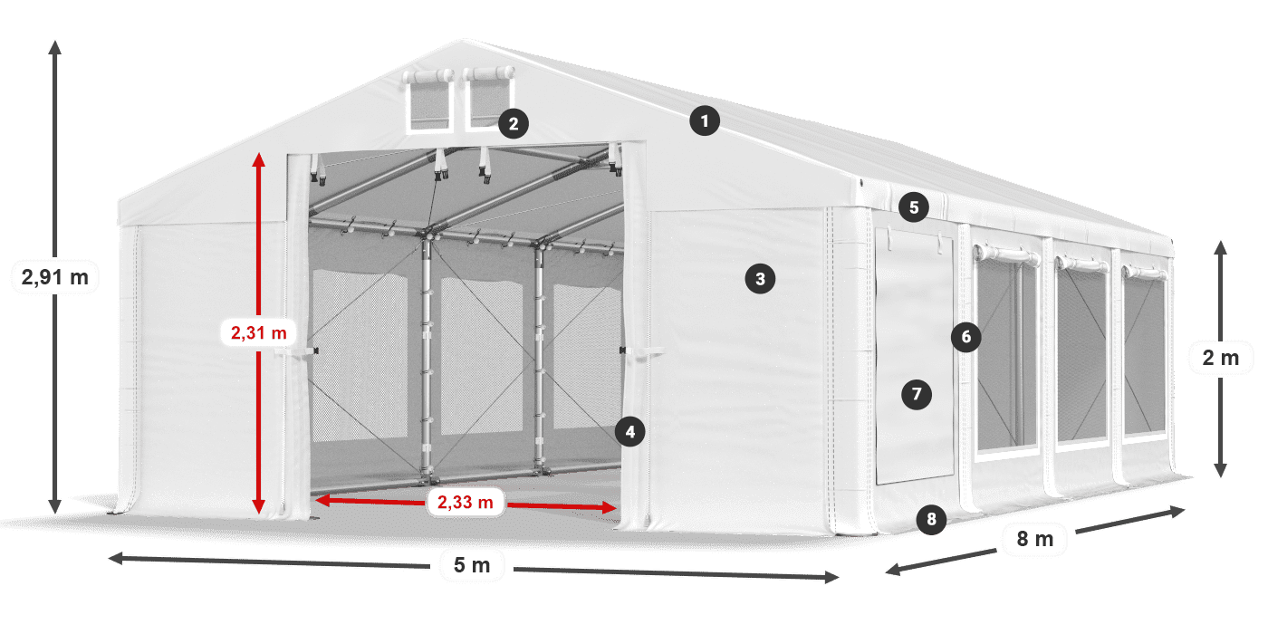 Streha: FR 620 PVC Stene: SD 500 PVC 2 m legenda