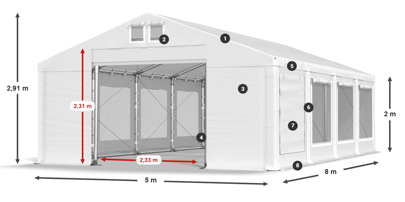 Streha: FR 620 PVC Stene: SD 500 PVC 2 m legenda