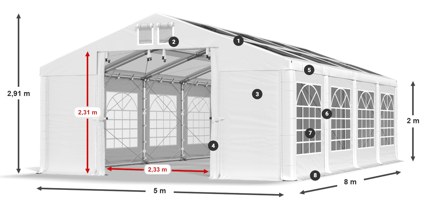 Streha: MS T 580 PVC Stene: FR 620 PVC 2 m legenda