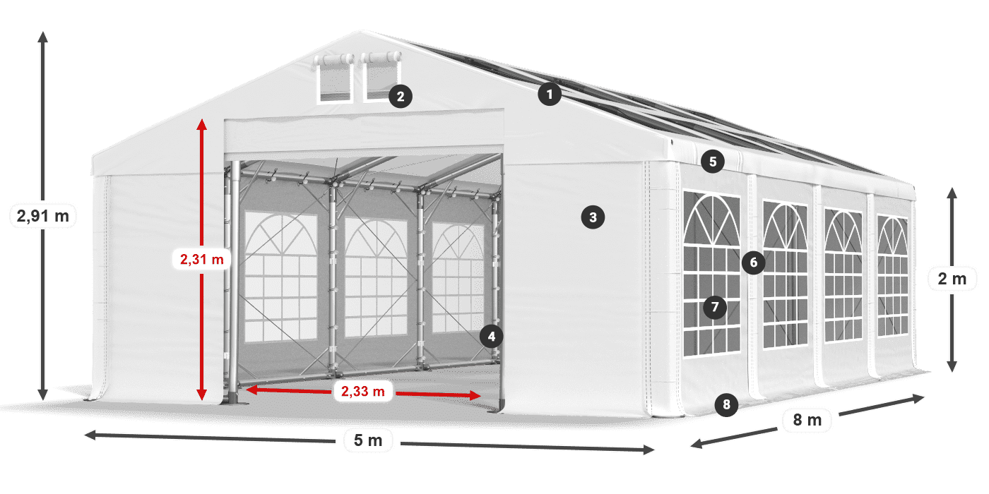Streha: MS T 580 PVC Stene: FR 620 PVC 2 m legenda