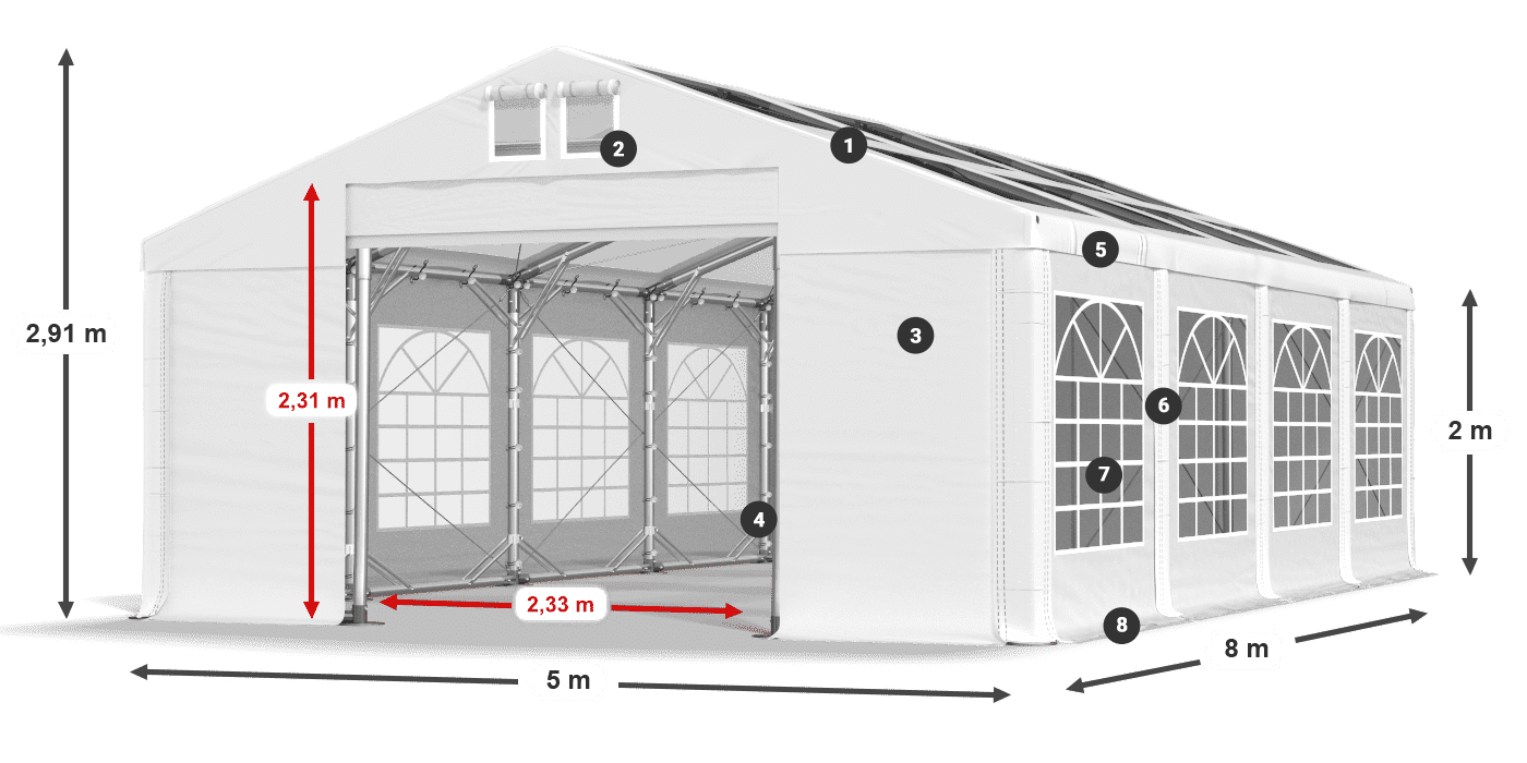 Streha: MS T 580 PVC Stene: FR 620 PVC 2 m legenda