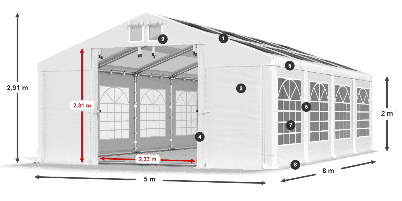 Streha: MS T 580 PVC Stene: FR 620 PVC 2 m legenda