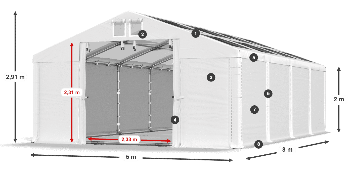 Streha: MS T 580 PVC Stene: FR 620 PVC 2 m legenda