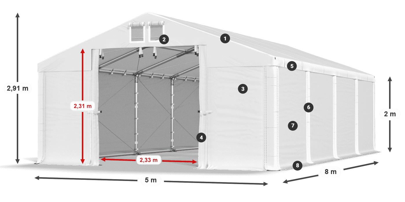 Streha: MS 580 PVC Stene: FR M 620 PVC 2 m legenda