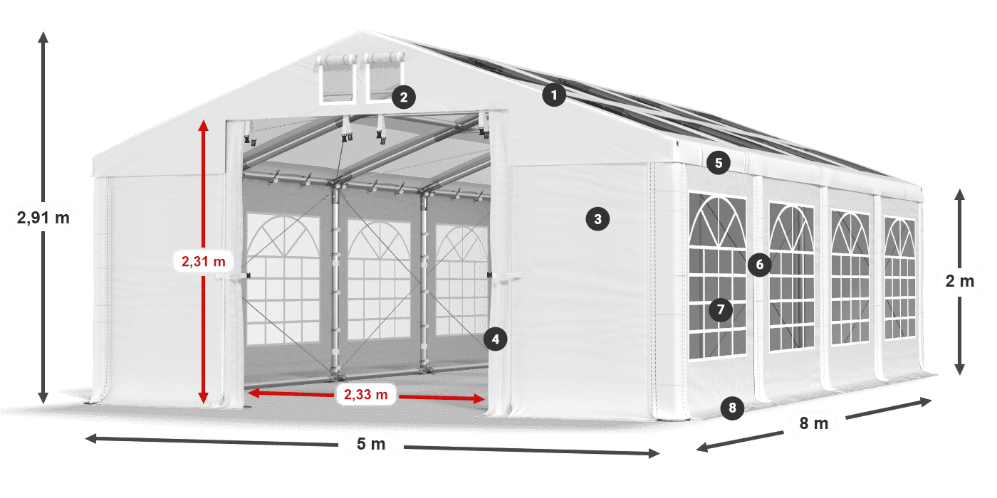 Streha: MS T 580 PVC Stene: FR 620 PVC 2 m legenda