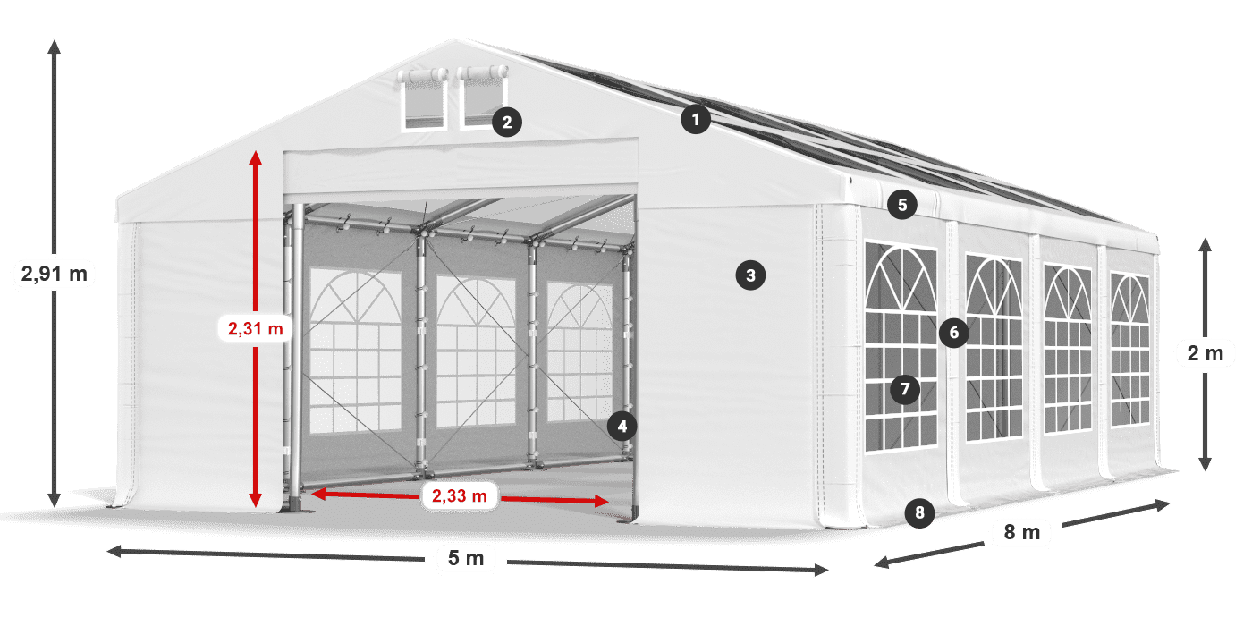Streha: MS T 580 PVC Stene: FR 620 PVC 2 m legenda