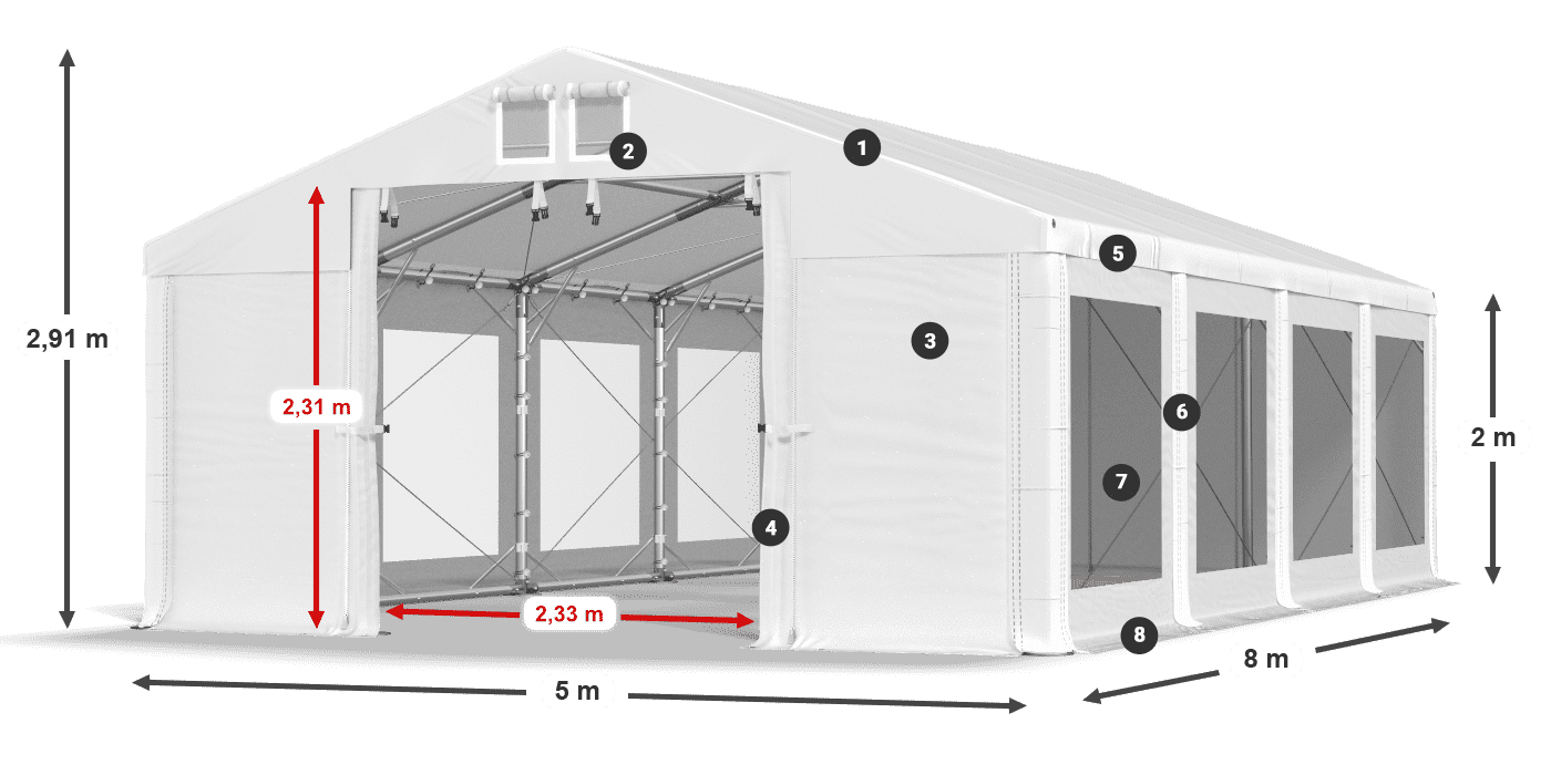 Streha: MS 580 PVC Stene: MS 580 PVC 2 m legenda