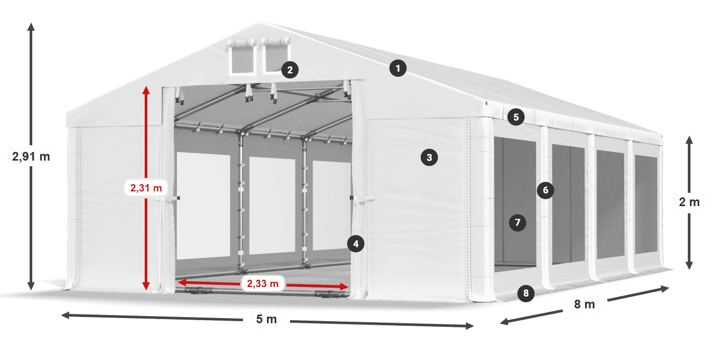 Streha: MS 580 PVC Stene: MS 580 PVC 2 m legenda