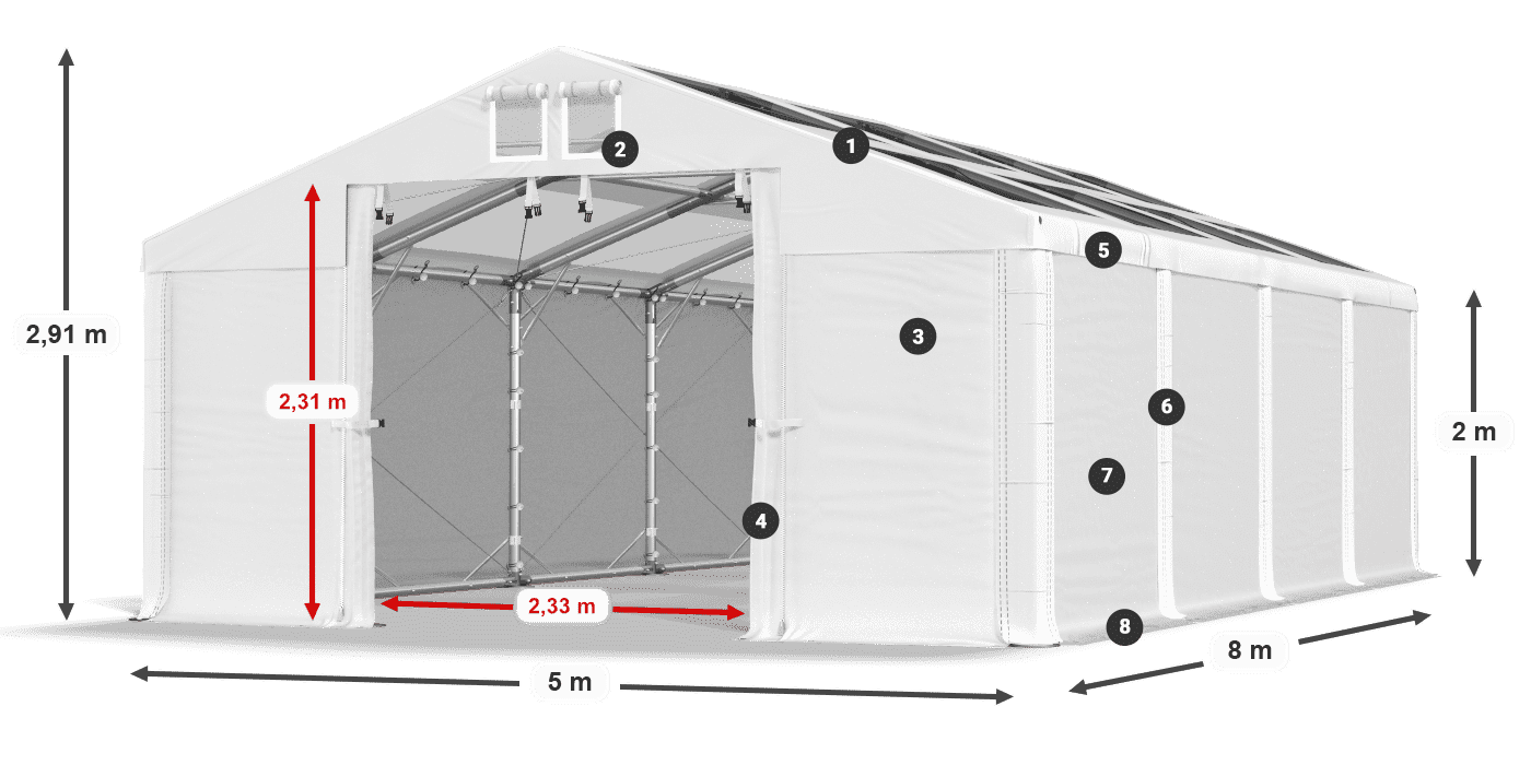 Streha: MS T 580 PVC Stene: SD 500 PVC 2 m legenda
