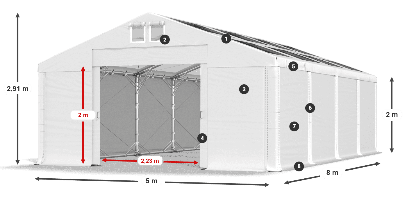Streha: MS T 580 PVC Stene: SD 500 PVC 2 m legenda