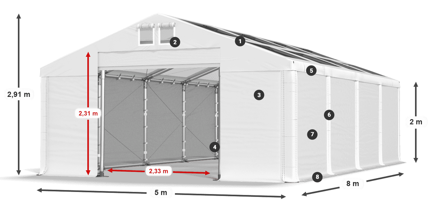 Streha: MS T 580 PVC Stene: SD 500 PVC 2 m legenda