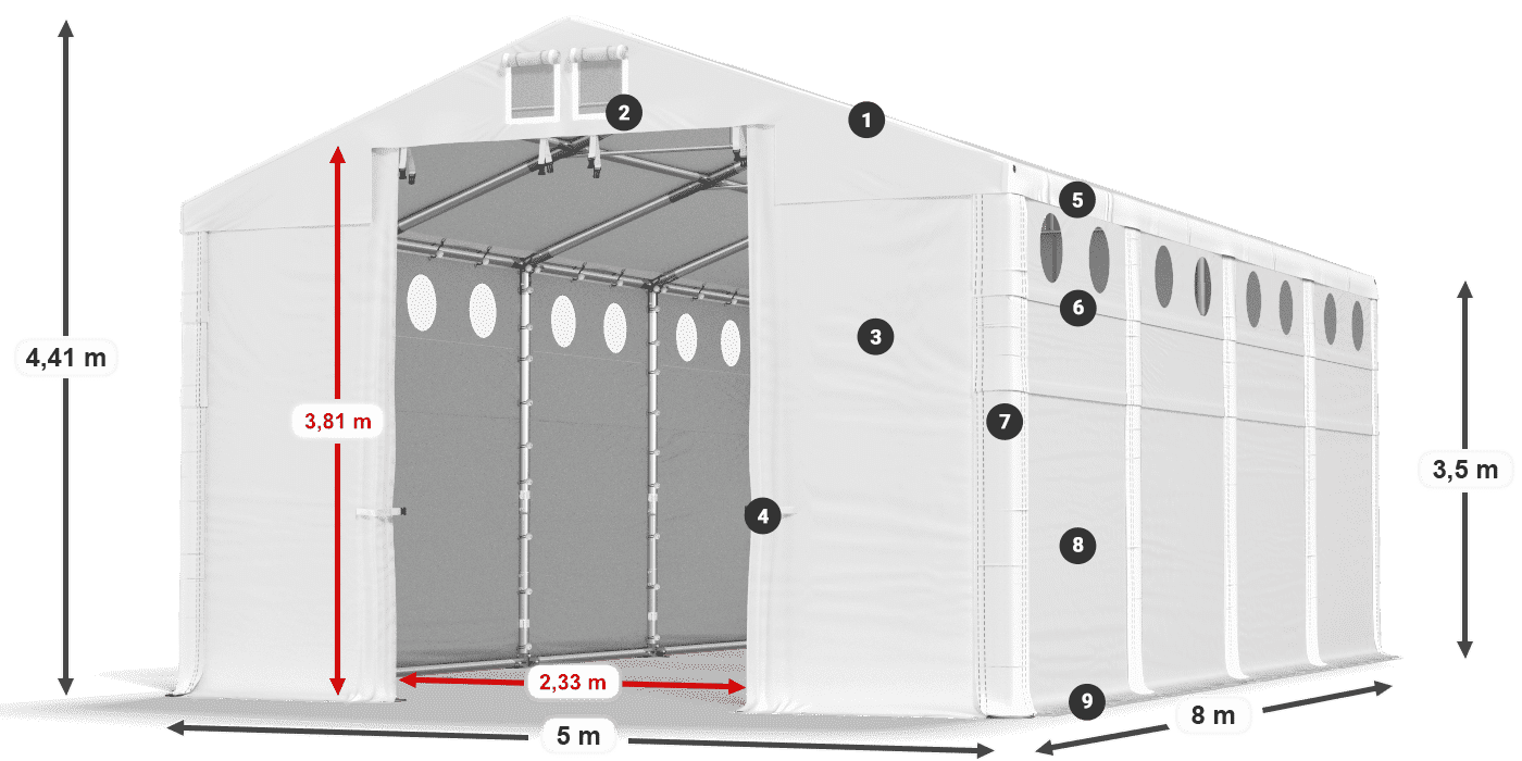 Streha: FR 620 PVC Stene: MS O 580 PVC 3,5 m legenda