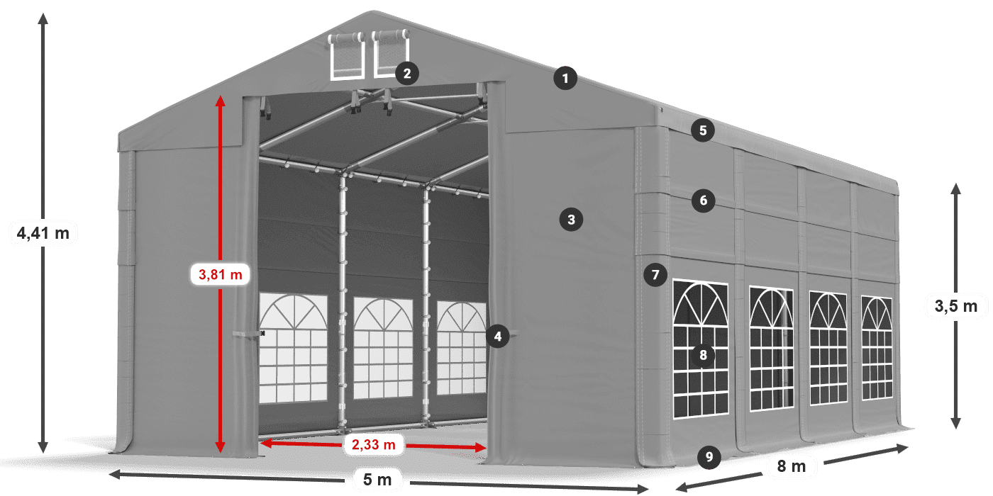 Streha: FR 620 PVC Stene: SD 500 PVC 3,5 m legenda