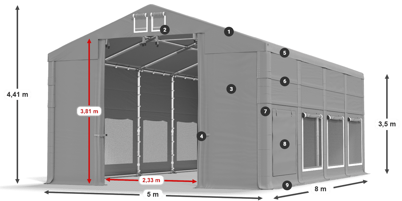 Streha: FR 620 PVC Stene: SD 500 PVC 3,5 m legenda
