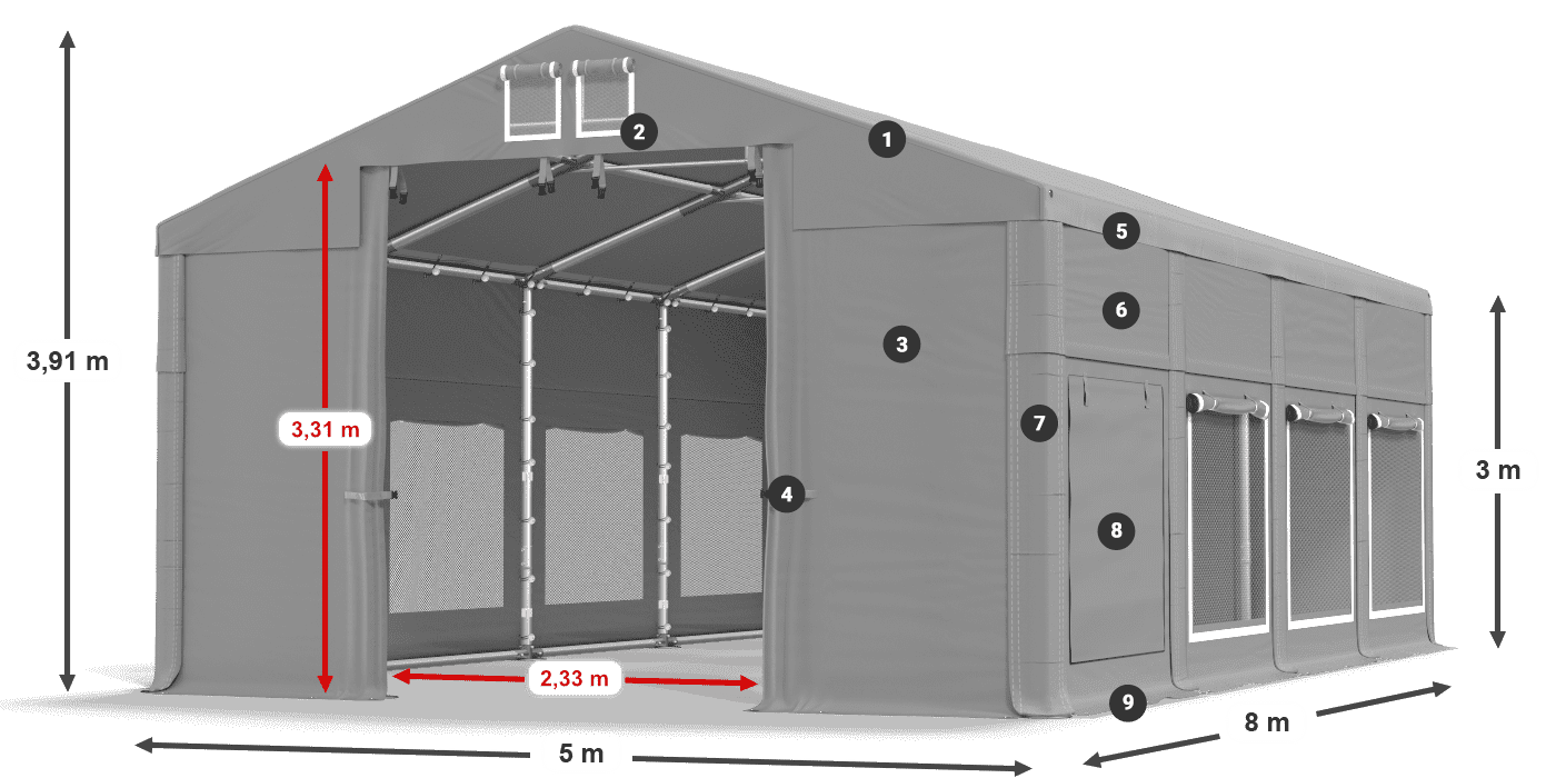 Streha: FR 620 PVC Stene: SD 500 PVC 3 m legenda