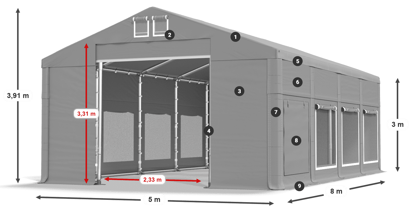Streha: FR 620 PVC Stene: SD 500 PVC 3 m legenda