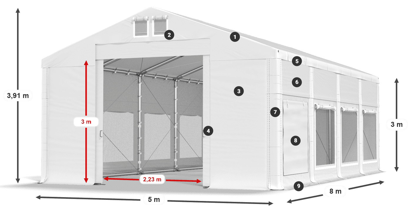 Streha: FR 620 PVC Stene: SD 500 PVC 3 m legenda