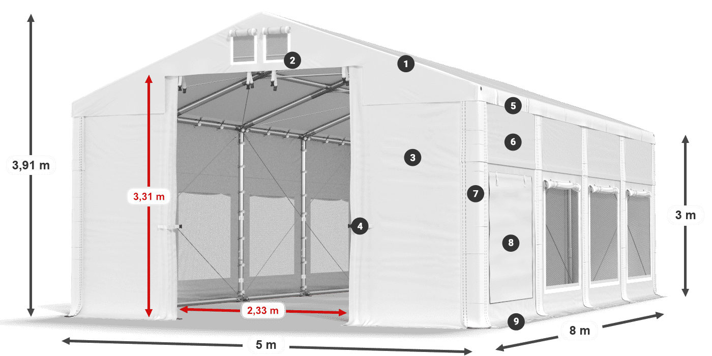 Streha: FR 620 PVC Stene: SD 500 PVC 3 m legenda